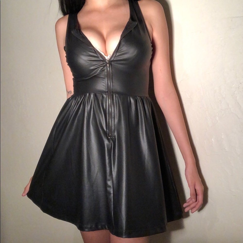 Black faux leather dress